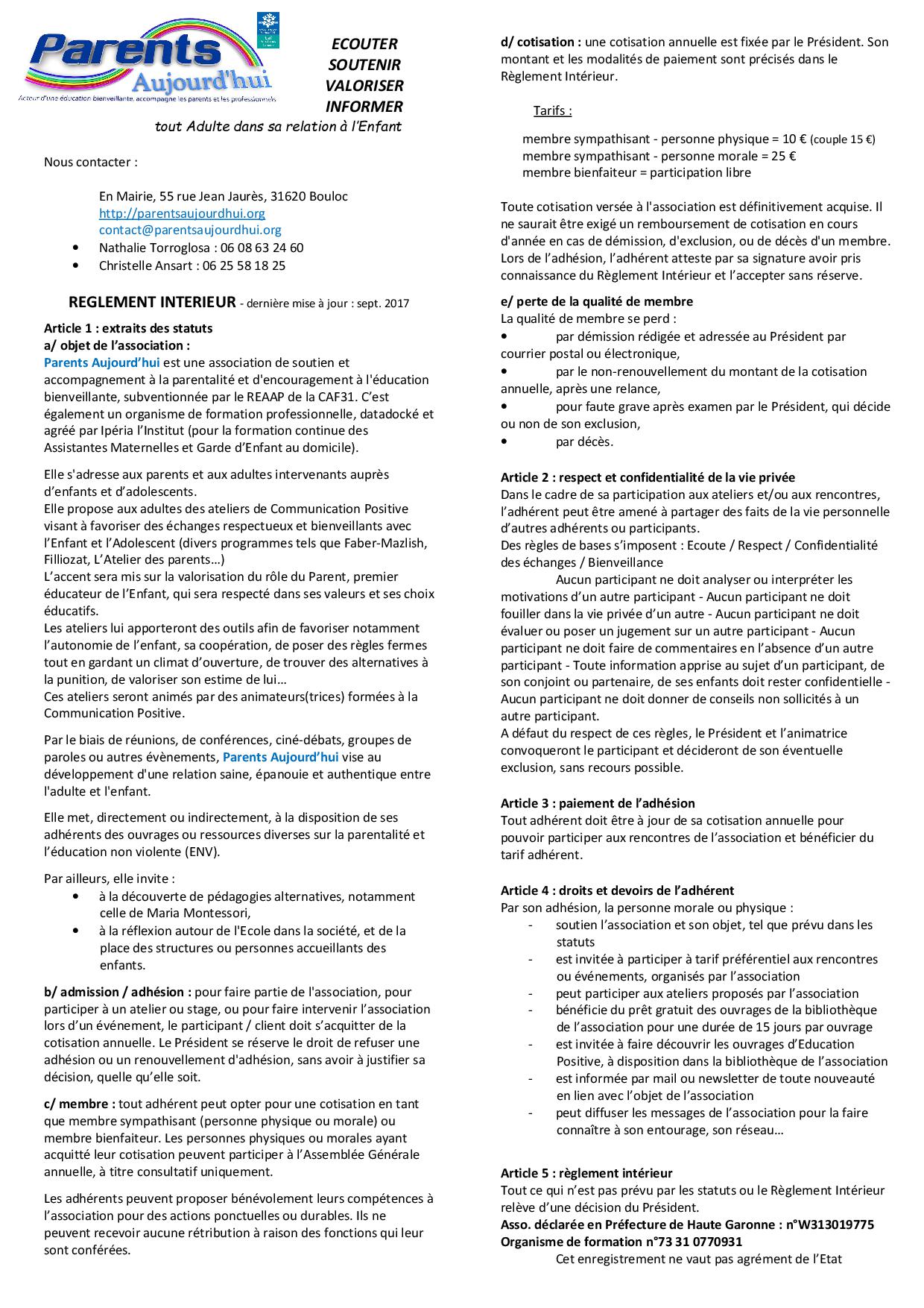 Reglement interieur asso pa maj sept17